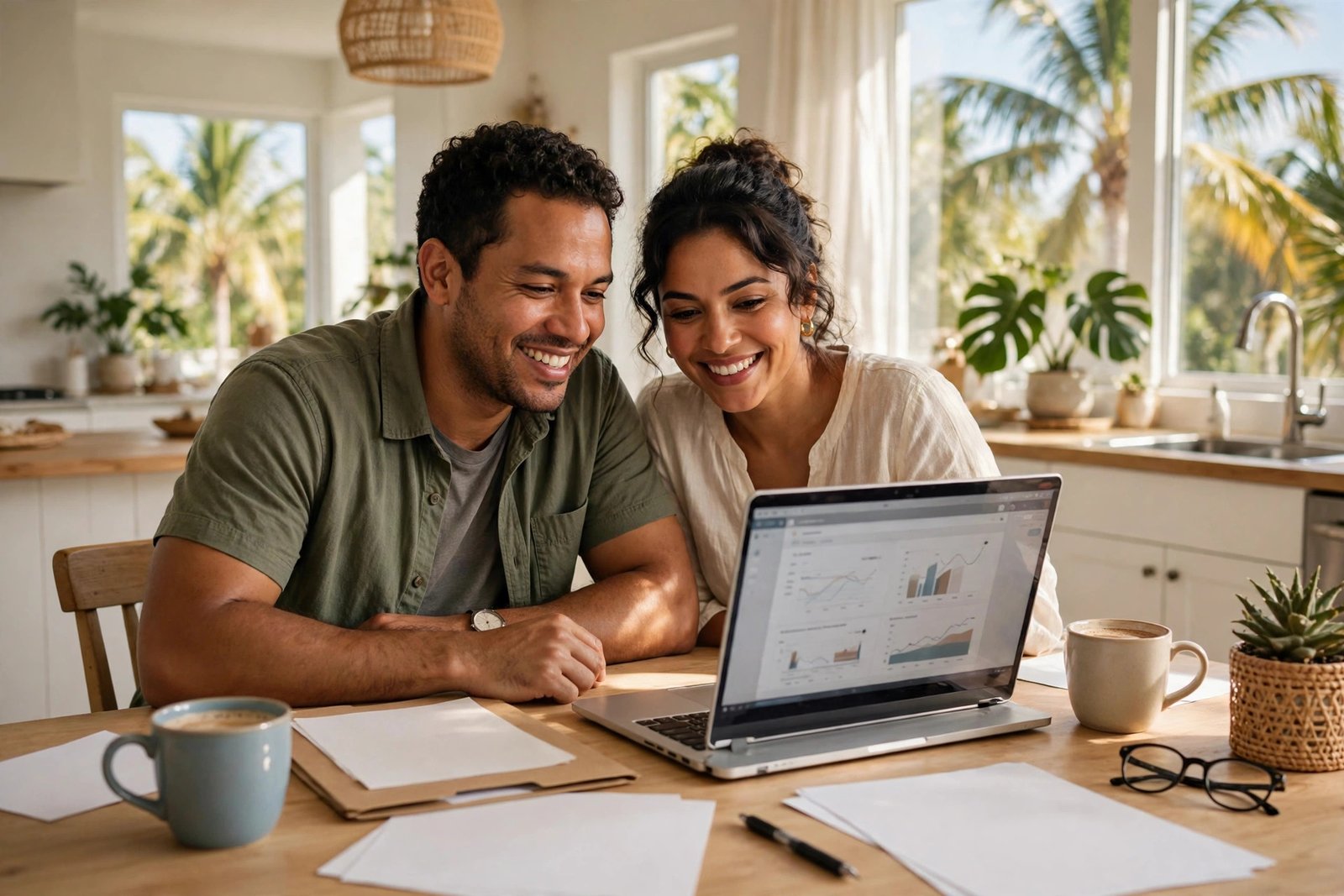 Familia latina en Florida organizando sus trámites y finanzas